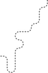 Zigzag dotted arrow producing a jagged trail that angles sharply across a directional route.