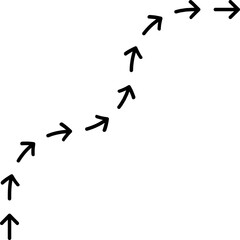 Dotted arrow composition shaping a continuous movement contour with a smooth directional bend path.