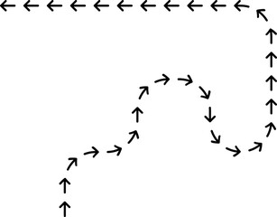 Curvy dotted arrow creating a navigation route marked by a smooth flowing directional line.