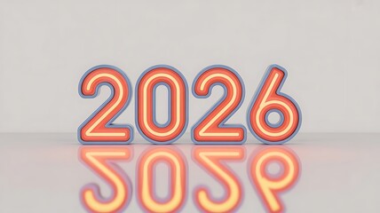 Glowing 2026 numerals reflecting on a glossy surface future year celebration