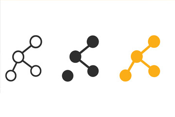 Abstract Network Icons. three minimal vector icons of abstract network nodes forming a smooth cascading pattern, line outline