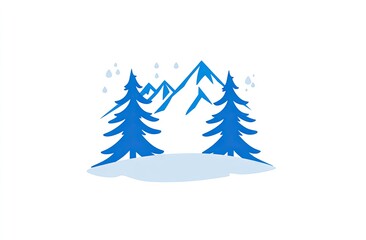 Obraz premium Winter background with blue trees and mountains, simple flat vector style, simple shapes