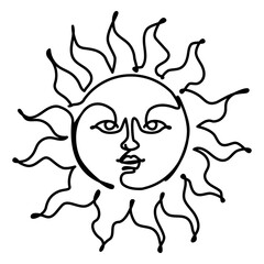 Sun with face line drawing