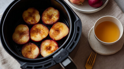 Air-fried peaches with cinnamon, a healthy and delicious dessert option