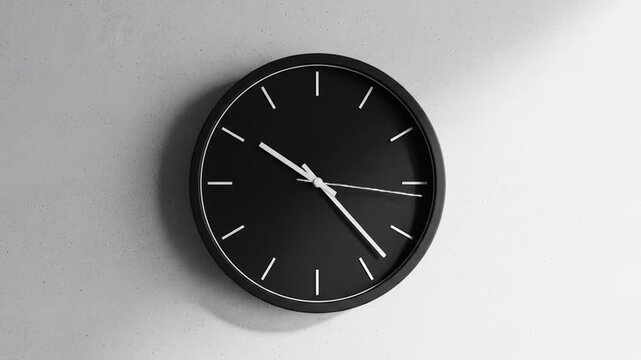 Black Clock Timelapse on a White Wall Showcasing the Passing of Time and Time Management