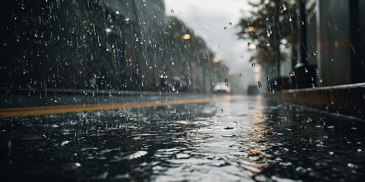 Heavy rain in the city. Image captured from a car windshield.