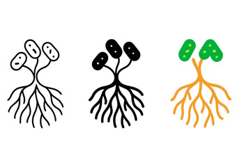 Abstract Symbiosis Icon. Abstract symbiosis icon with roots and bacterial nodes intertwined in harmony, first in line style with