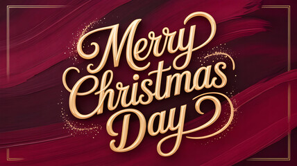 Elegant merry christmas day greeting text in golden script on a deep red background