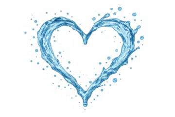 Water splash forming a heart shape symbolising love, purity, and refreshment on a transparent background