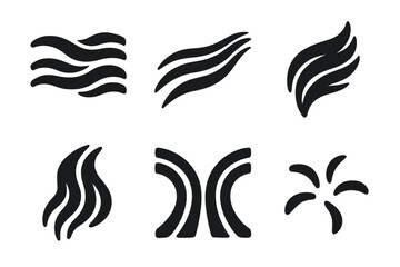 Obraz premium Smooth Flow Icons. Solid style icons of smooth directional streams: flowing current, soft stream, feathery movement, downy flow,