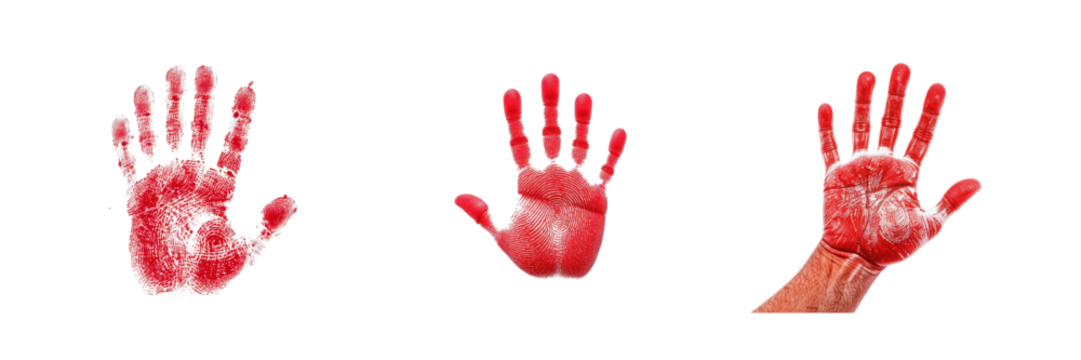 Three bloody handprints isolated on transparent background - Powered by Adobe