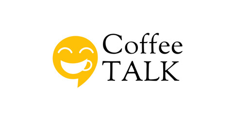 simple coffee chat logo. happy drink design icon concept. Coffee time
