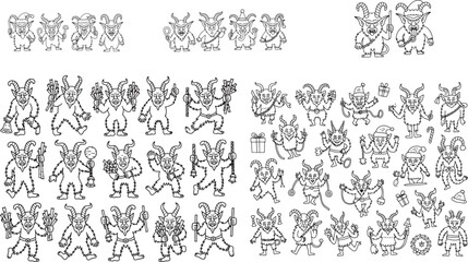 krampus christmas hand drawing cartoon vector set