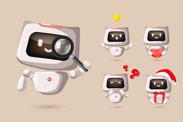 AI chatbot assisting in finding information and providing solutions. Technology supports data retrieval and analysis. Artificial intelligence robot helping answer questions. Vector illustration.