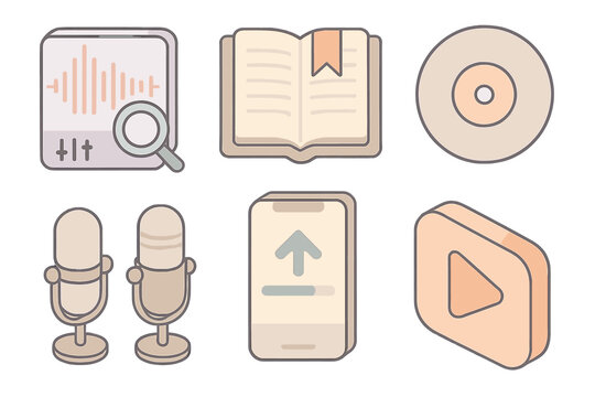Content Publishing Icons. Isometric vector illustration set of content publishing suite: audio cleanup icon, chapter bookmark