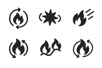 Energetic Connection Icons. Solid style icons of energetic connection: moving ignition bonds, kinetic spark relationships,