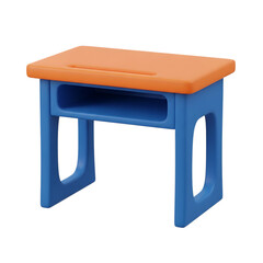 Illustration of a cartoon school desk with orange top isolated on transparent background