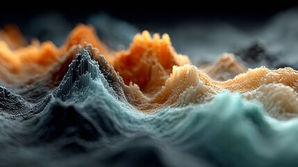 Dynamic abstract visualization of textured data points forming a vibrant otherworldly topography