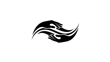 Stylized image of two hands facing each other in a curved, symmetrical design.