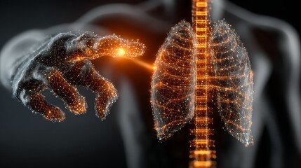 Advanced medical imaging visualizes internal organs with a glowing digital human interface