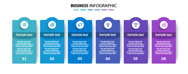 Business infographics design template with 6 options, steps or processes
