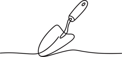 one line art Garden Trowel tool vector illustration. line art, one continuous line, simple, hand drawn and sketch style. one line Icon drawing © Mofazzelh