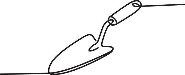 one line art Garden Trowel tool vector illustration. line art, one continuous line, simple, hand drawn and sketch style. one line Icon drawing
