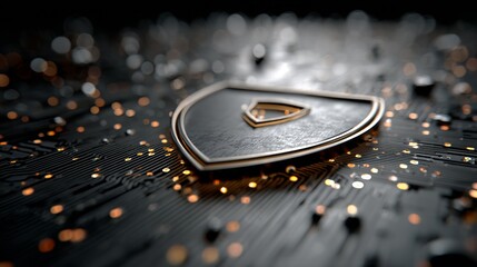 Advanced Digital Protection Symbolized by a Sleek Shield Resting on an Illuminated Electronic Circuit