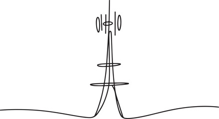 One single line drawing of bts tower of signal Communication device concept. Continuous line draw vector design. one line Icon drawing