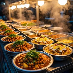 Fototapeta premium Delicious variety of Indian street food on display market