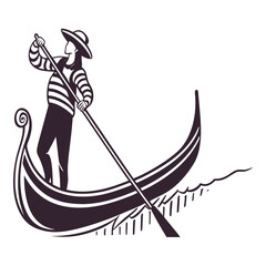 Stylized Black and White Silhouette of a Gondolier and Gondola Venice Italy © Abu