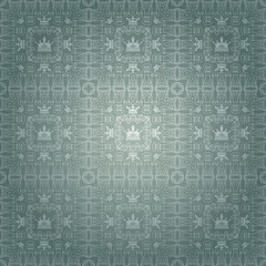Vintage ornamental tile pattern with floral and geometric elements arranged in a seamless diamond layout. A warm golden gradient at the center adds depth and antique charm. Ideal for wallpapers