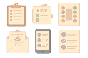 Party Planning Essentials. Isometric vector illustration set Party planning guest list and menu: clipboard with guest list names,