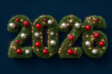 2026 Christmas Tree Numbers Made of Pine Branches &ndash; Festive 3D Holiday Design