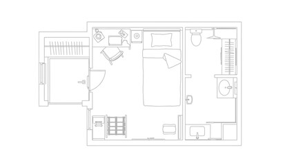 Floor plan of a studio apartment layout blueprint