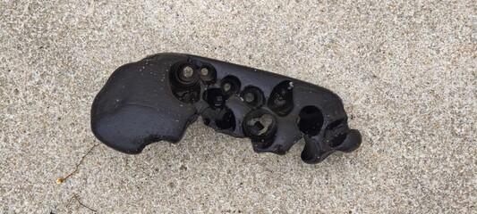 Altes Holz mit Bohrl&ouml;chern der Schiffsbohrmuschel