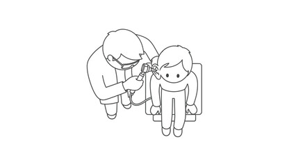 Doctor examining patient's ear with otoscope outline
