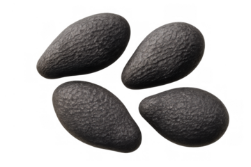 Black sesame seeds isolated on transparent background, showing detailed texture and natural dark healthy spice