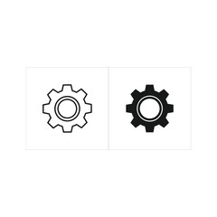 Gear icons in outline and solid style flat vector set on white background