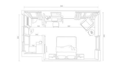 Floor plan of a bedroom with dimensions blueprint architectural drawing