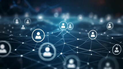 Abstract digital connection network with user icons symbolizing social interaction and communication - Powered by Adobe