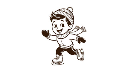 Happy boy ice skating in winter clothing