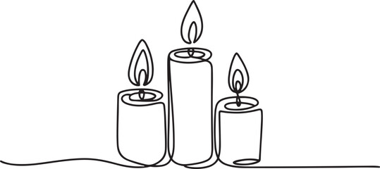 Continuous one Line Drawing Candles. Line Art of Candles. one line Icon drawing