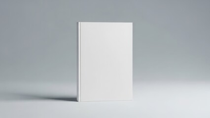 A blank white book cover stands on a plain gray background, ready for customization