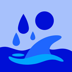 Naklejka premium Abstract blue ocean waves with rain and sun