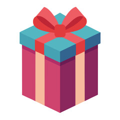 Obraz premium Colorful isometric gift box with red ribbon and bow