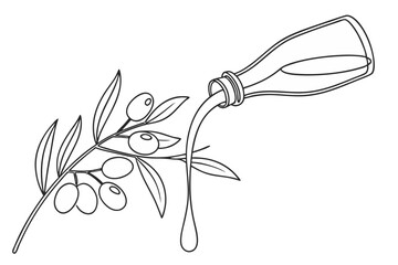 Detailed Minimalist Line Drawing of Olive Oil Bottle Natural Kitchen Ingredient Concept