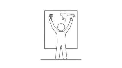 Fototapeta premium Person Holding Paintbrush and Roller Icon stick figure