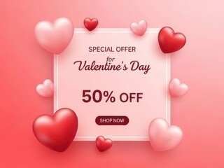 Valentine's day 50% off special offer with hearts and shop now button