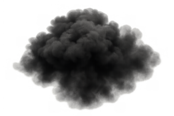 Dark thick smoke or cloud of black fumes rising, showing air pollution, fire, or explosion effect with transparent background